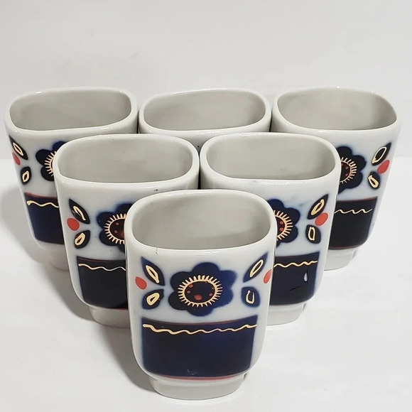 Vintage  Set Damask Ceramics Wine Glasses/Cups/Bottle 60-70s Handpainted Russia - Picture 3 of 14